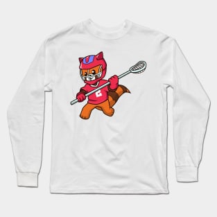 Cartoon Red panda playing Lacrosse Long Sleeve T-Shirt